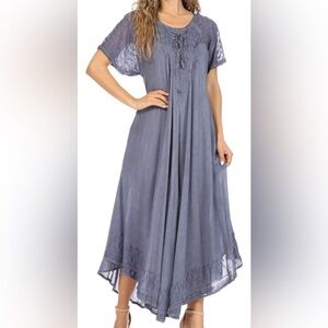 Sakkas Egan Women's Long Embroidered Caftan Dress / Cover Up With Cap Sleeves